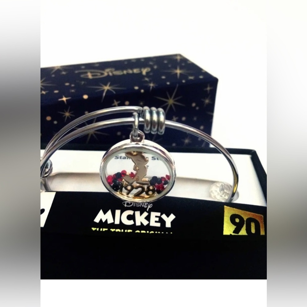 NEW Disney Mickey Mouse 1928 Shaker Bracelet Silver Bangle Stainless True 90th